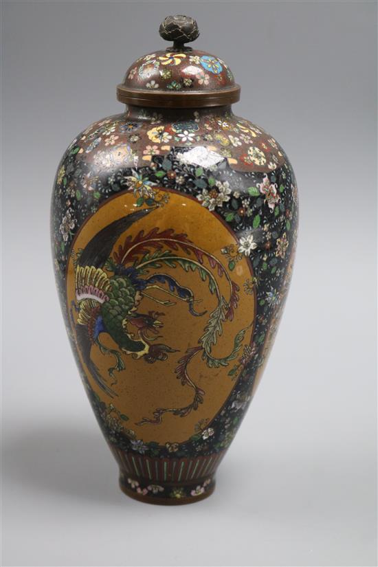 A Japanese silver wine cloisonne enamel vase, Meiji period, manner of Honda Yosaburo